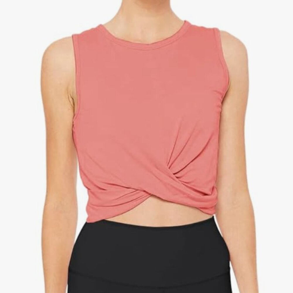 Cropped Workout Tank Top Crew Neck Twist-front Yoga Gym Women`s XS by Bestisun